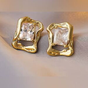 European Pave Gold‎ Plated Diamonique Studs